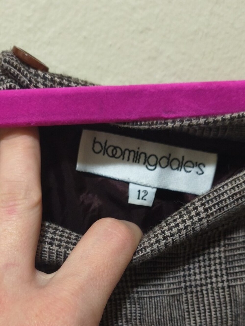 Black Crushed Velvet Top W/ Bloomingdale's Brown Plaid Pencil Skirt - Picture 2 of 3
